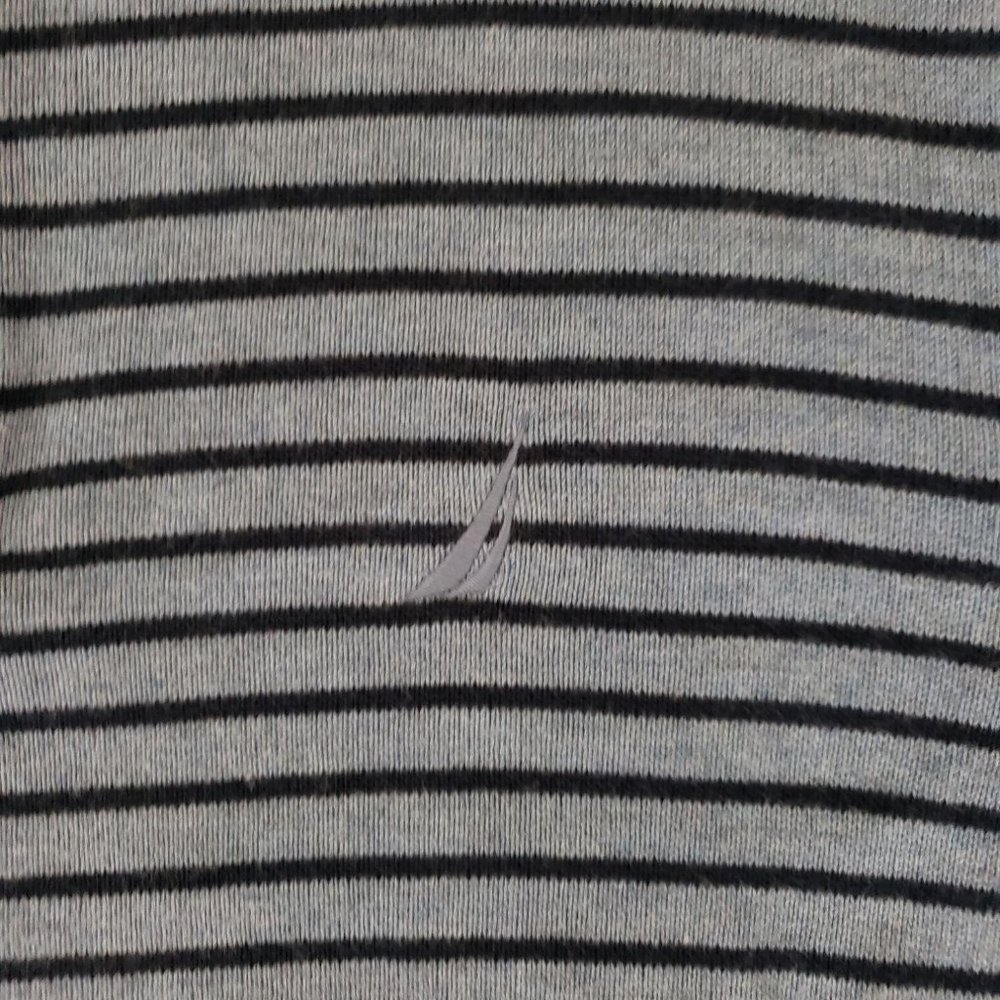 Nautica Mock Turtleneck Striped Knit Pullover Sweater Blue Size Medium - Picture 6 of 11